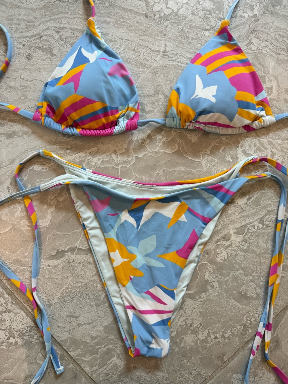 Roxy Light Blue String Bikini Top & Bottom Set, size small